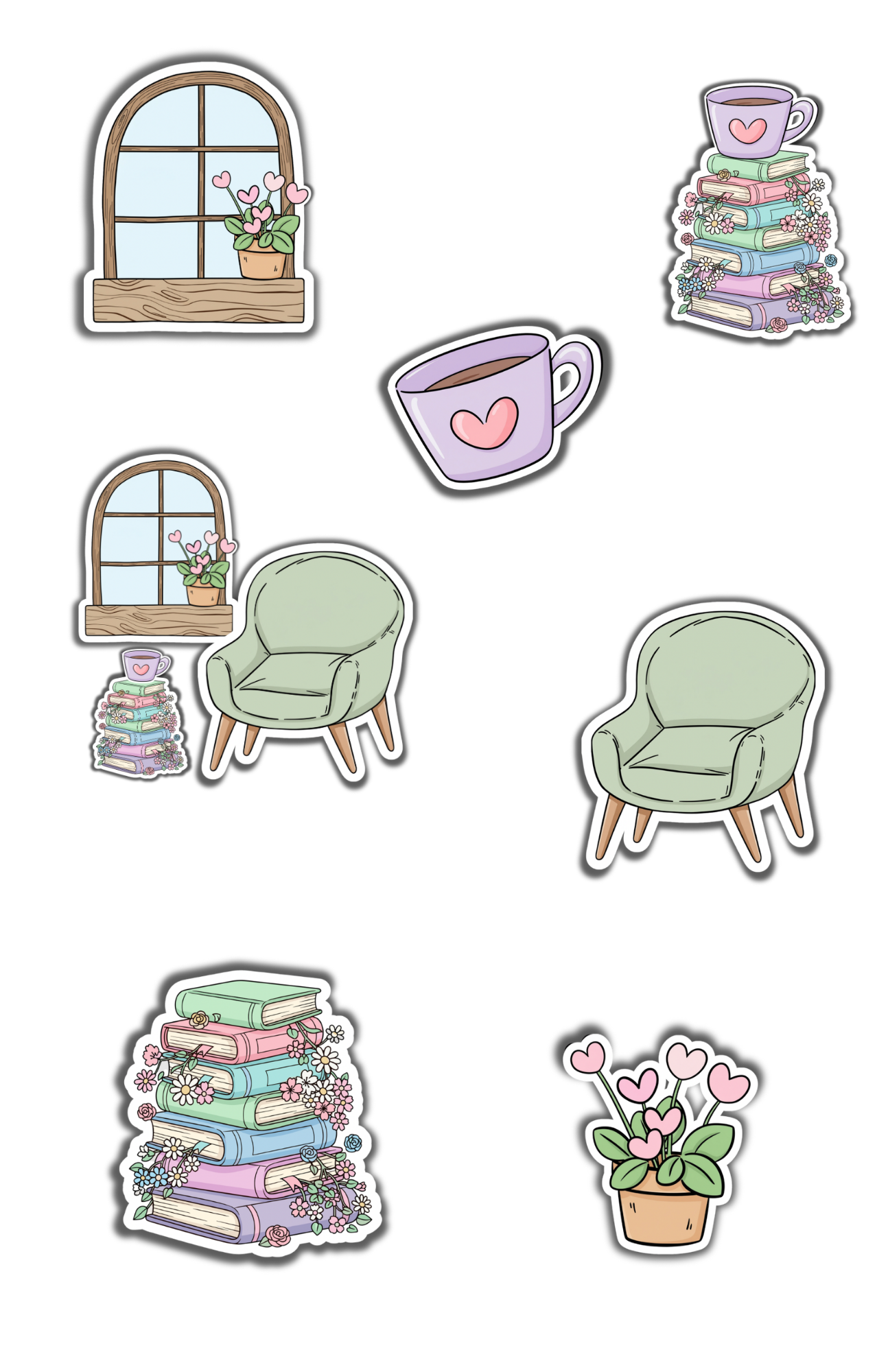 Hearts & Books Digital Planner Set | 3 Pages + Stickers