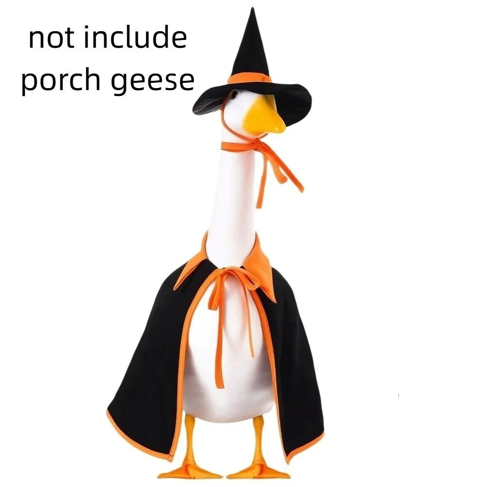 Funny Cloak Halloween Porch Goose Costume Witch Hat 23inch Lawn Goose Outfit Pumpkin Creative Garden Goose Costume Outdoor