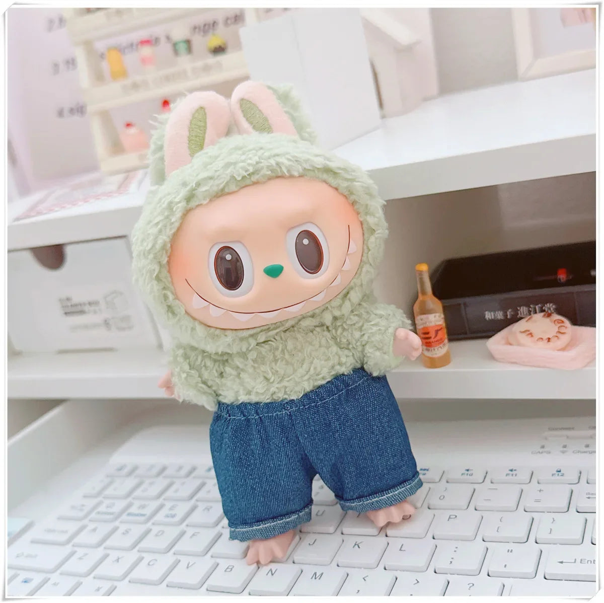 Labubu Doll Clothes Fashion Hoodie, and Pants Set Labubu Idol V1 V2 Dolls Clothing Accessories 15/17cm Plush Doll Universal