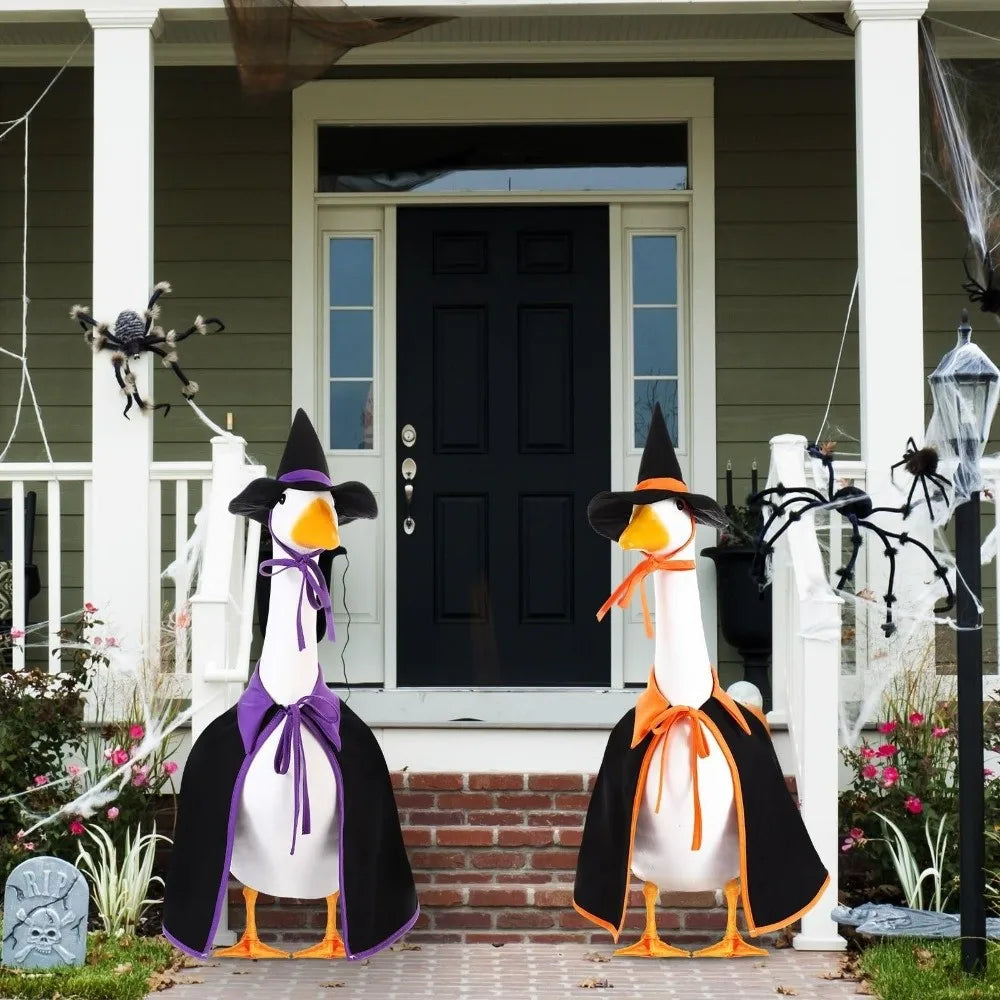 Funny Cloak Halloween Porch Goose Costume Witch Hat 23inch Lawn Goose Outfit Pumpkin Creative Garden Goose Costume Outdoor