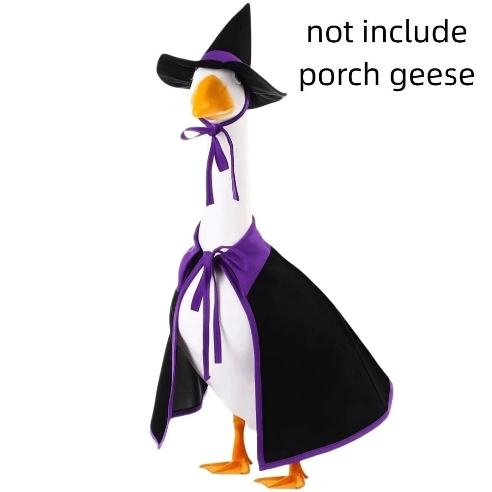 Funny Cloak Halloween Porch Goose Costume Witch Hat 23inch Lawn Goose Outfit Pumpkin Creative Garden Goose Costume Outdoor