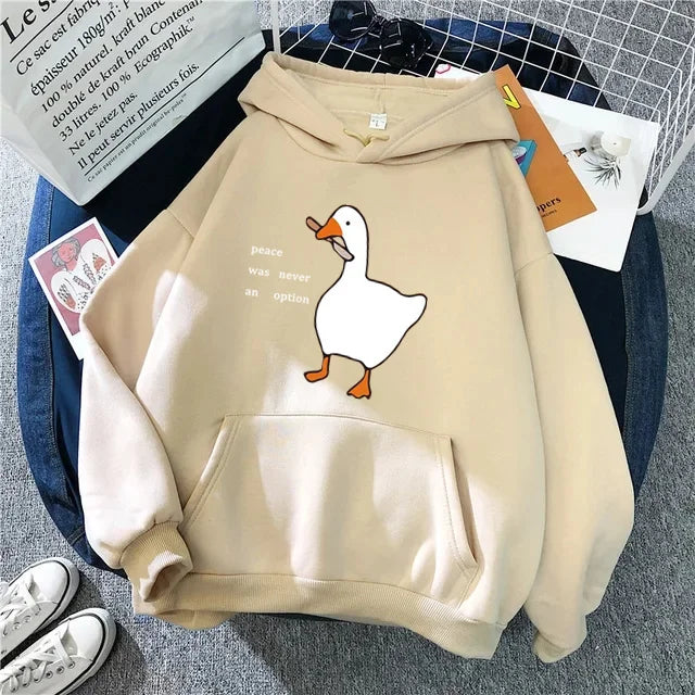 Peace Was Never An Option Goose Print Women Hoodies Fashion Hoody Creativity Hoody Street Pocket Men Hoodie Unisex Clothing