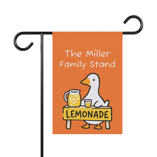 Personalized Goose Lemonade Stand Garden Flag | Custom Family Name Porch Goose Art | Cottagecore Summer Decor Gift | Orange