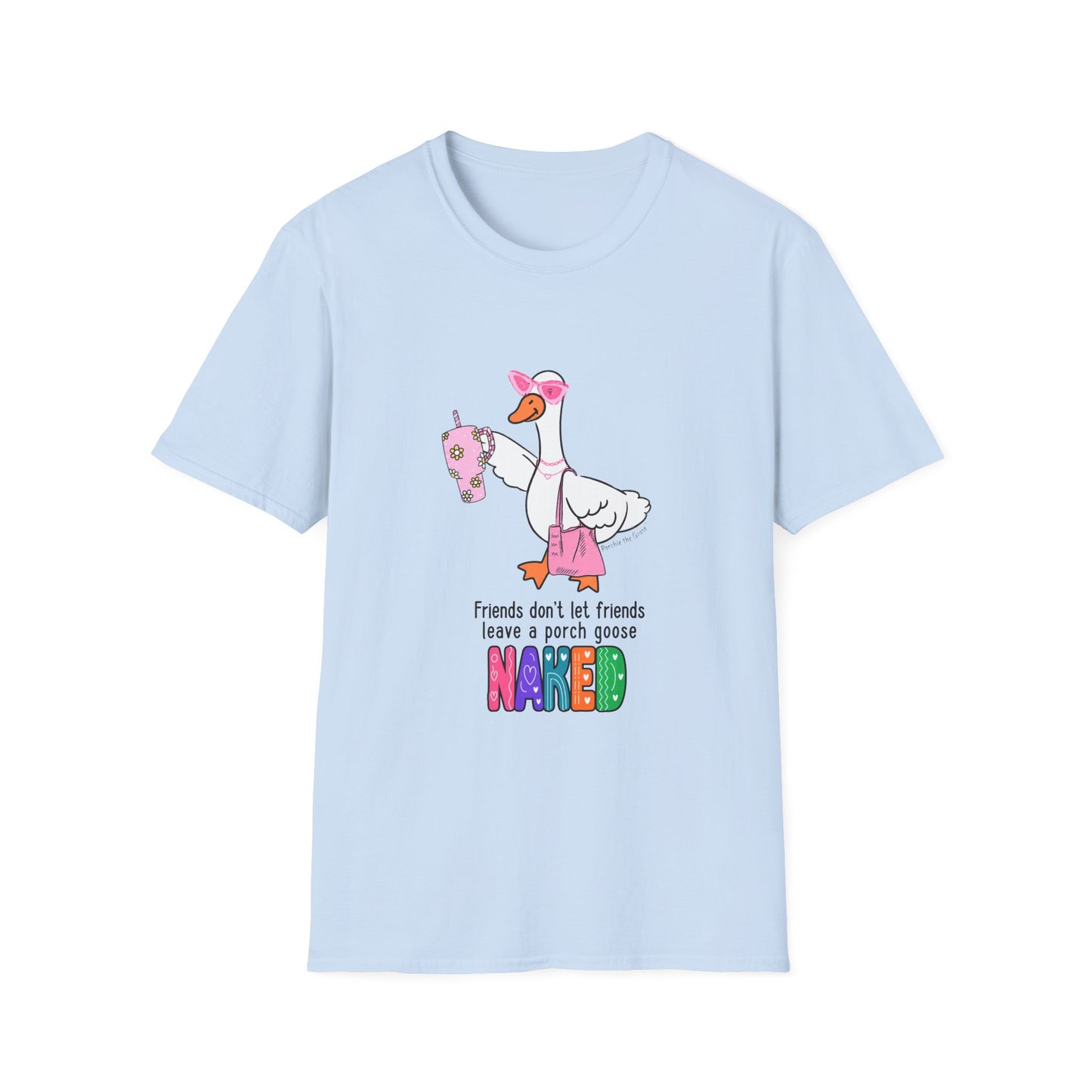 Friends Dont Let Friends Leave a Porch Goose Naked T-Shirt, Funny Porch Goose Shirt, Goose Lover Gift, Retro Colorful Graphic Tee