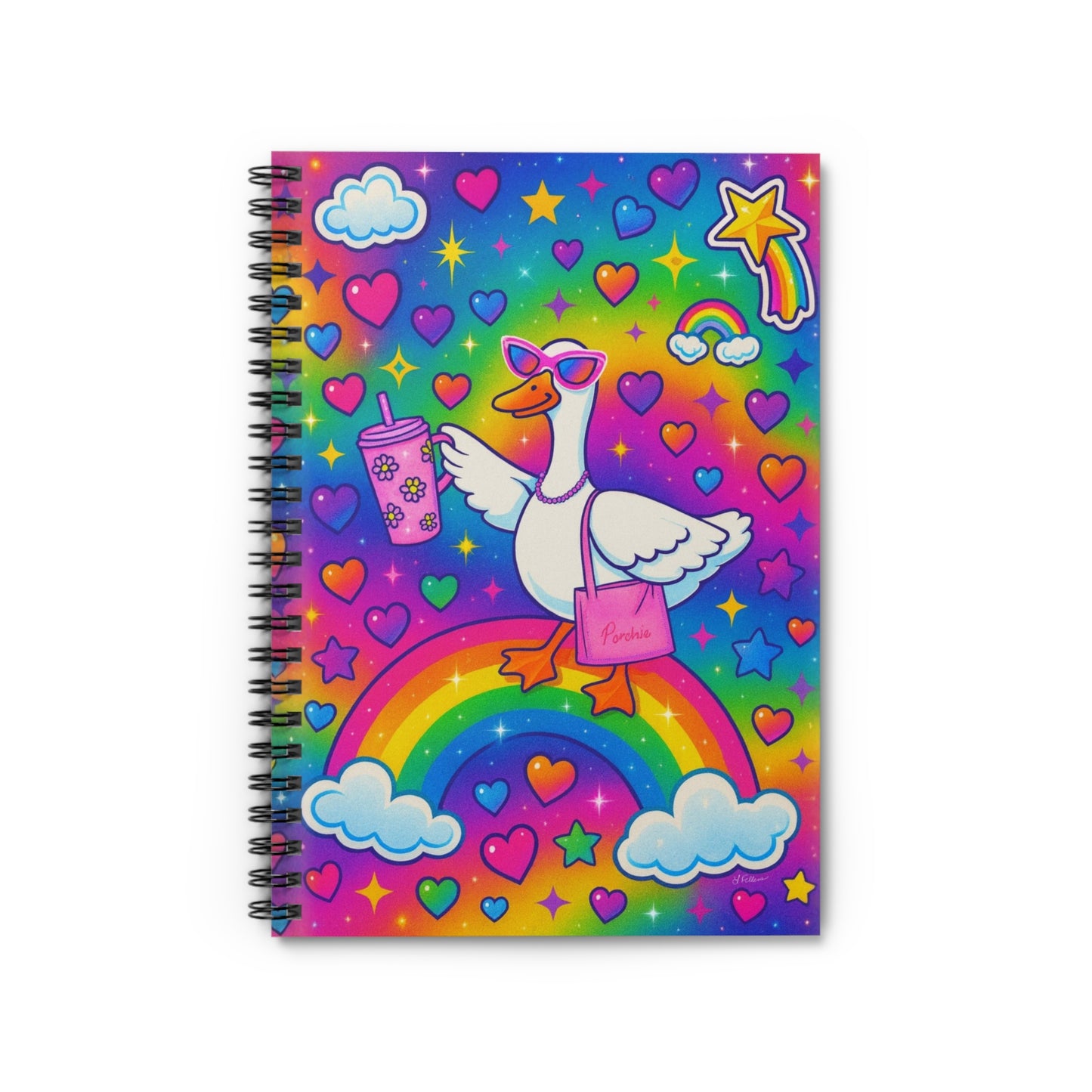 Porchie the Porch Goose|Neon Rainbow Spiral Notebook | Ruled Line