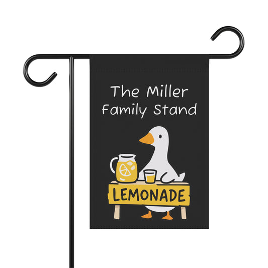 Personalized Goose Lemonade Stand Garden Flag | Custom Family Name Porch Goose Art | Cottagecore Summer Decor Gift | Black