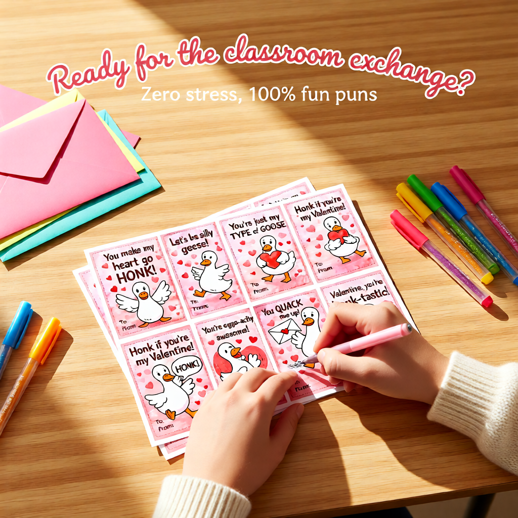 Honk-tastic Goose Valentines – Classroom Valentine Cards (Physical Set)