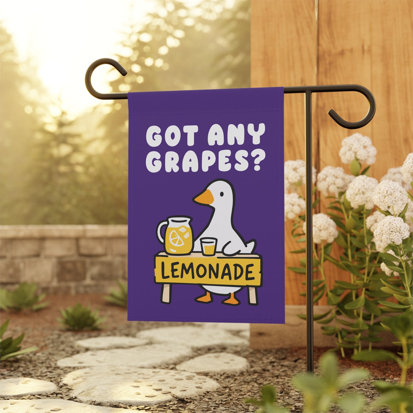 Funny Duck Garden Flag, Got Any Grapes Meme Decor, Lemonade Stand Outdoor Banner, Cute Animal Yard Sign, Summer Garden Decor, Dark Purple