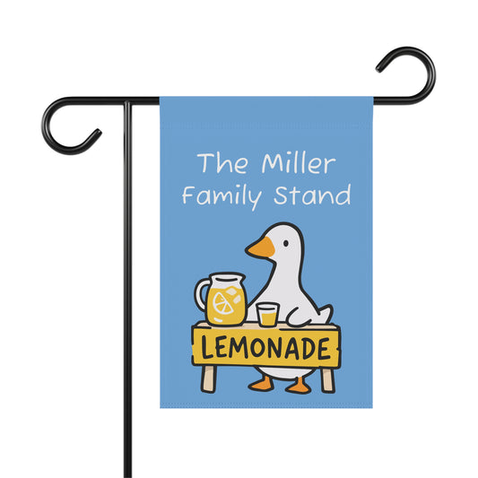 Personalized Goose Lemonade Stand Garden Flag | Custom Family Name Porch Goose Art | Cottagecore Summer Decor Gift | Blue