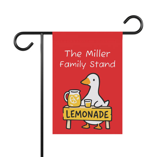 Personalized Goose Lemonade Stand Garden Flag | Custom Family Name Porch Goose Art | Cottagecore Summer Decor Gift | Red