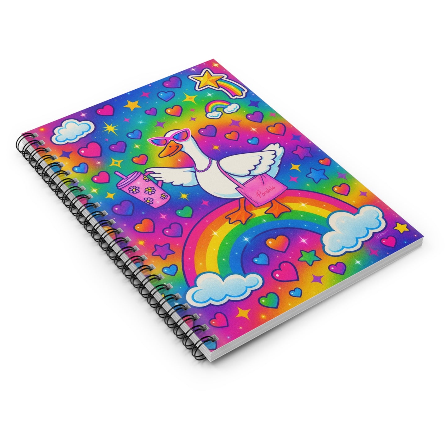 Porchie the Porch Goose|Neon Rainbow Spiral Notebook | Ruled Line