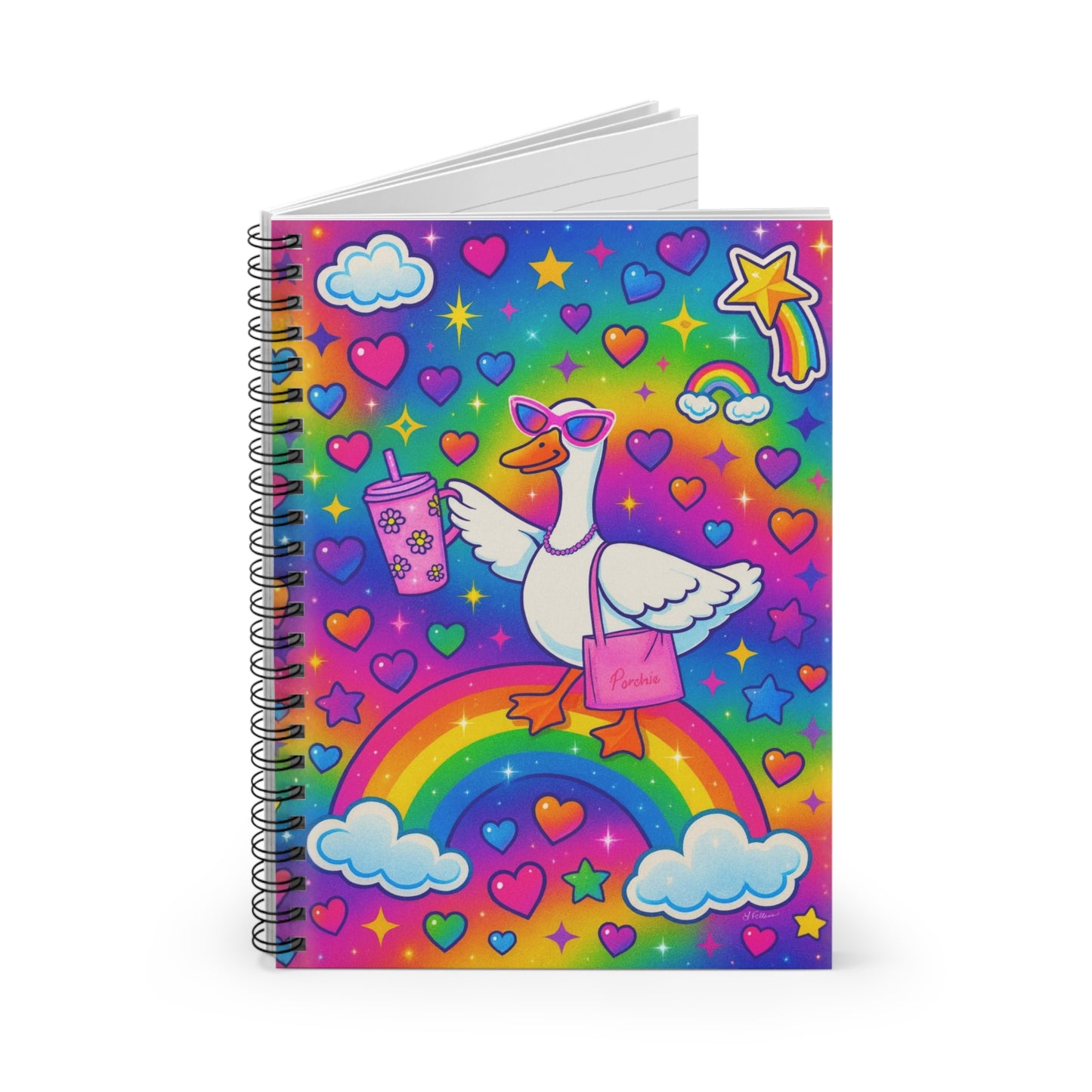 Porchie the Porch Goose|Neon Rainbow Spiral Notebook | Ruled Line