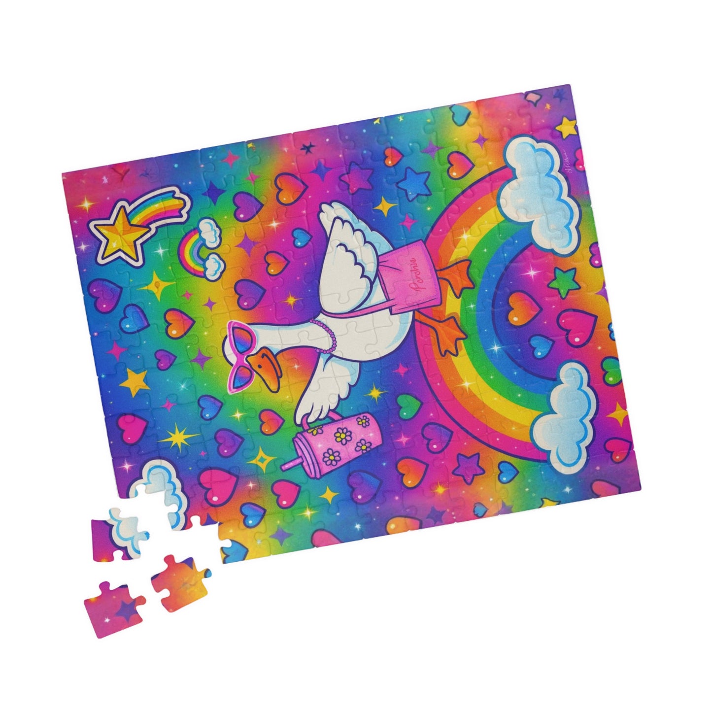 Rainbow Porch Goose Puzzle | Colorful Hearts Stars 252-1014 pcs