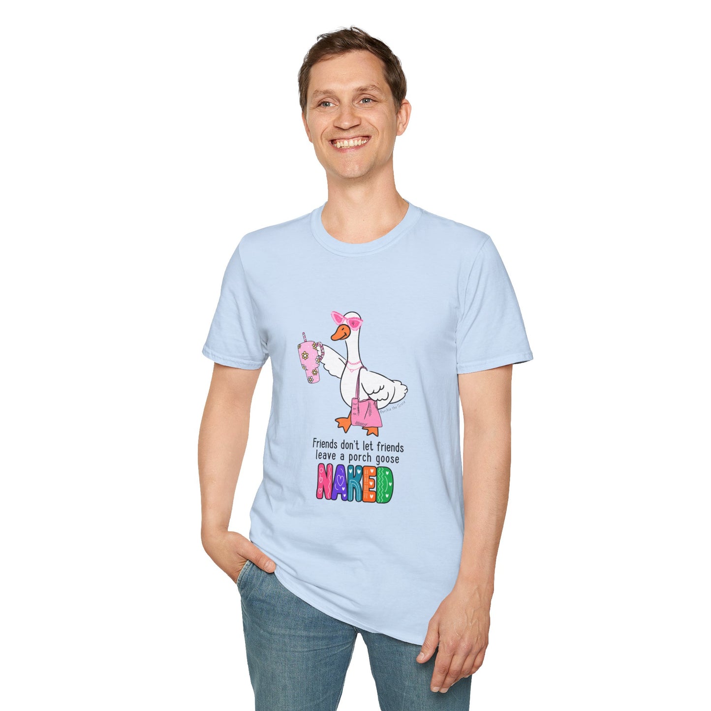Friends Dont Let Friends Leave a Porch Goose Naked T-Shirt, Funny Porch Goose Shirt, Goose Lover Gift, Retro Colorful Graphic Tee