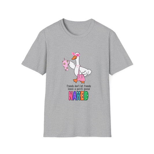 Friends Dont Let Friends Leave a Porch Goose Naked T-Shirt, Funny Porch Goose Shirt, Goose Lover Gift, Retro Colorful Graphic Tee