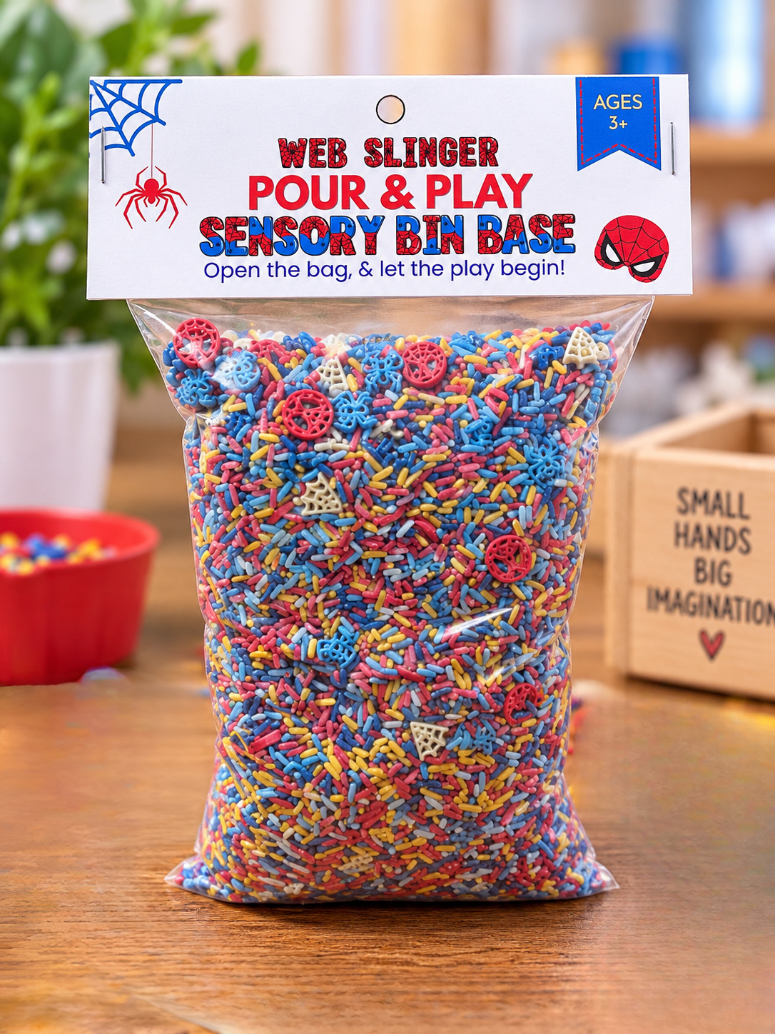Web Shooter Sensory Mix | Pour & Play Sensory Bin Base