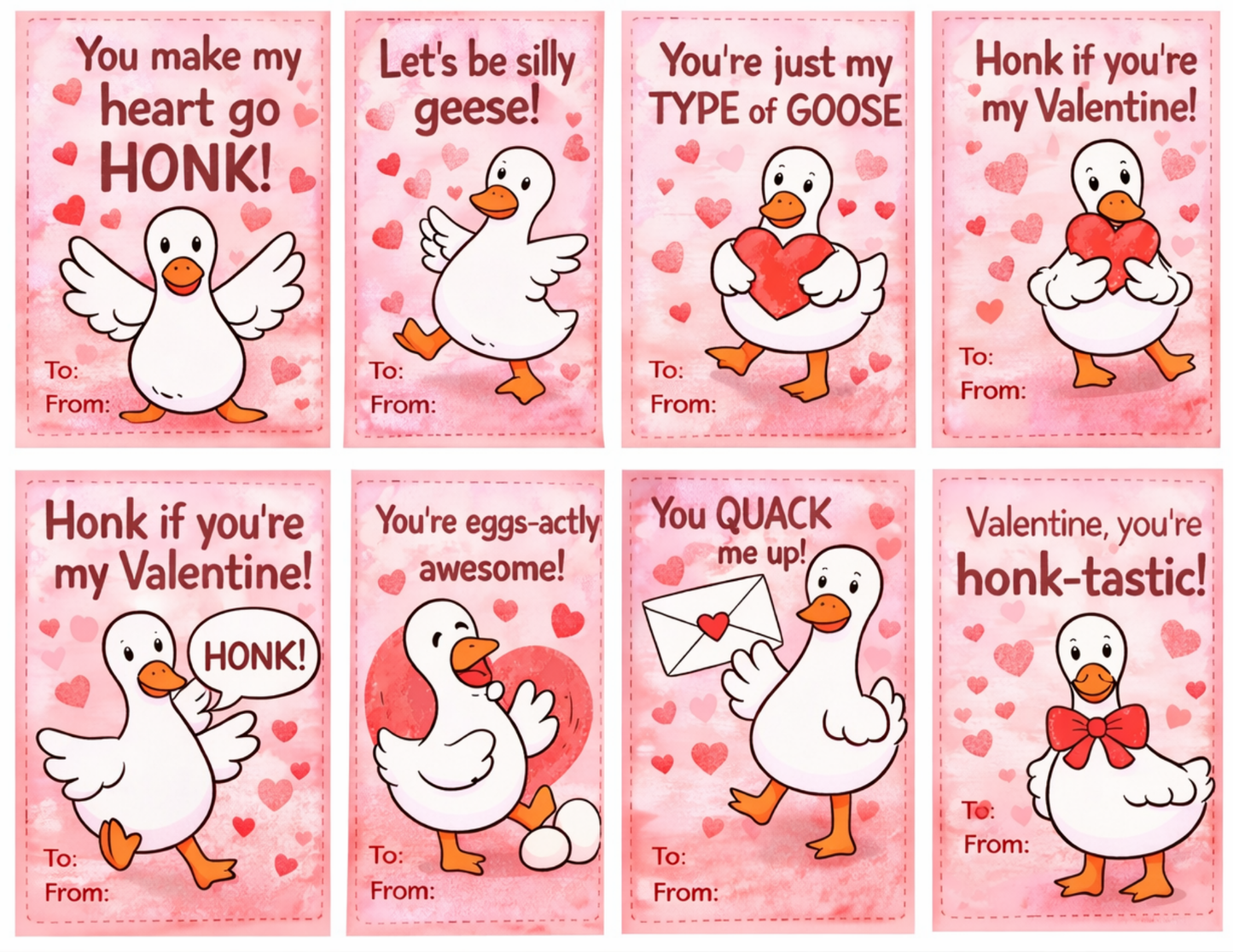 Honk-tastic Goose Valentines – Classroom Valentine Cards (Physical Set)