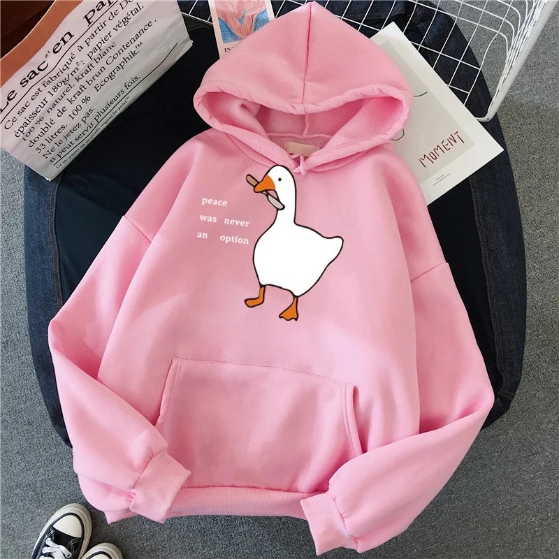 Peace Was Never An Option Goose Print Women Hoodies Fashion Hoody Creativity Hoody Street Pocket Men Hoodie Unisex Clothing