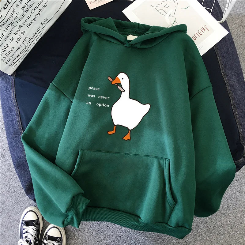 Peace Was Never An Option Goose Print Women Hoodies Fashion Hoody Creativity Hoody Street Pocket Men Hoodie Unisex Clothing
