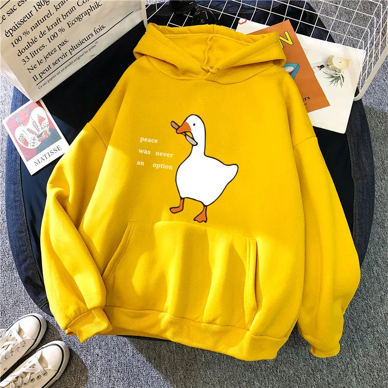 Peace Was Never An Option Goose Print Women Hoodies Fashion Hoody Creativity Hoody Street Pocket Men Hoodie Unisex Clothing