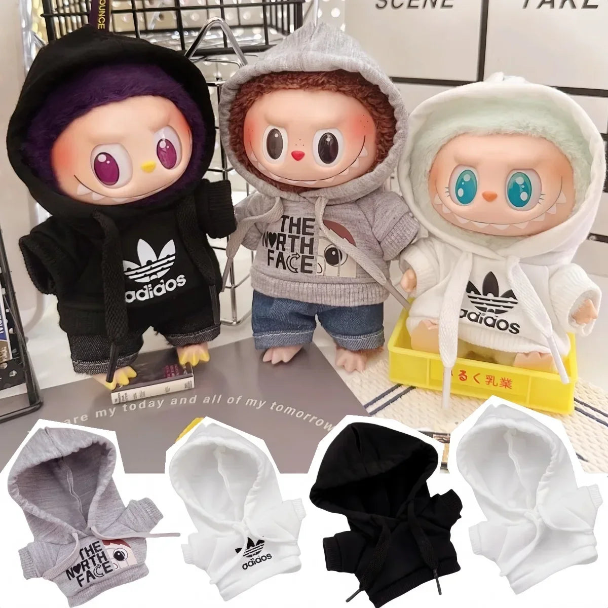 Labubu Doll Clothes Fashion Hoodie, and Pants Set Labubu Idol V1 V2 Dolls Clothing Accessories 15/17cm Plush Doll Universal