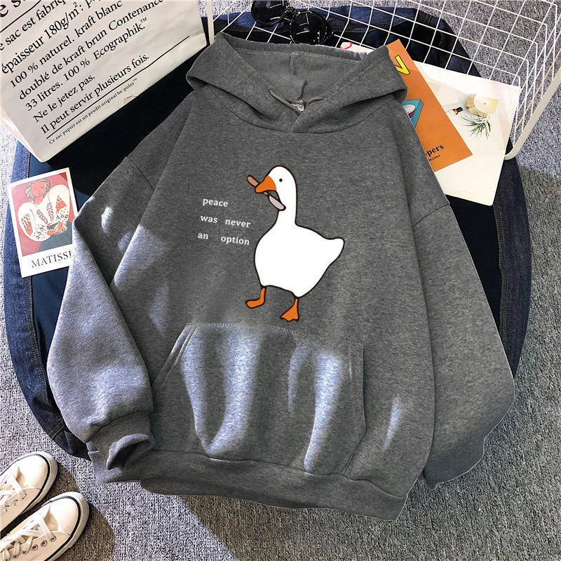Peace Was Never An Option Goose Print Women Hoodies Fashion Hoody Creativity Hoody Street Pocket Men Hoodie Unisex Clothing