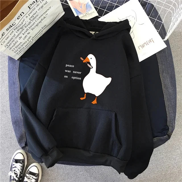 Peace Was Never An Option Goose Print Women Hoodies Fashion Hoody Creativity Hoody Street Pocket Men Hoodie Unisex Clothing