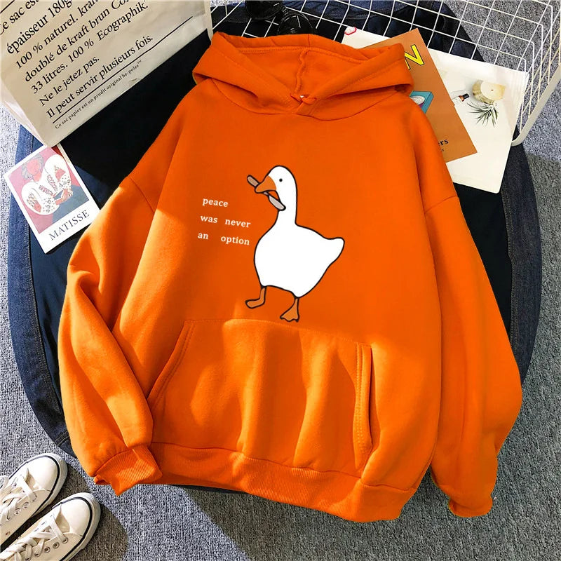 Peace Was Never An Option Goose Print Women Hoodies Fashion Hoody Creativity Hoody Street Pocket Men Hoodie Unisex Clothing