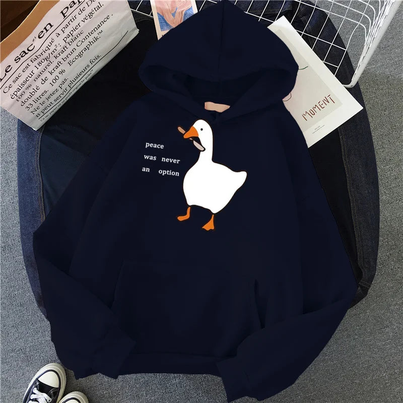 Peace Was Never An Option Goose Print Women Hoodies Fashion Hoody Creativity Hoody Street Pocket Men Hoodie Unisex Clothing