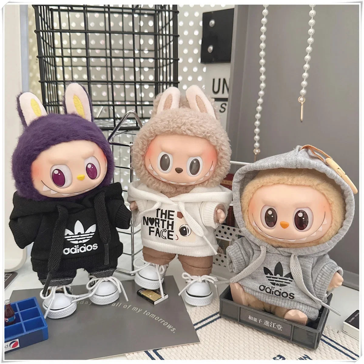 Labubu Doll Clothes Fashion Hoodie, and Pants Set Labubu Idol V1 V2 Dolls Clothing Accessories 15/17cm Plush Doll Universal