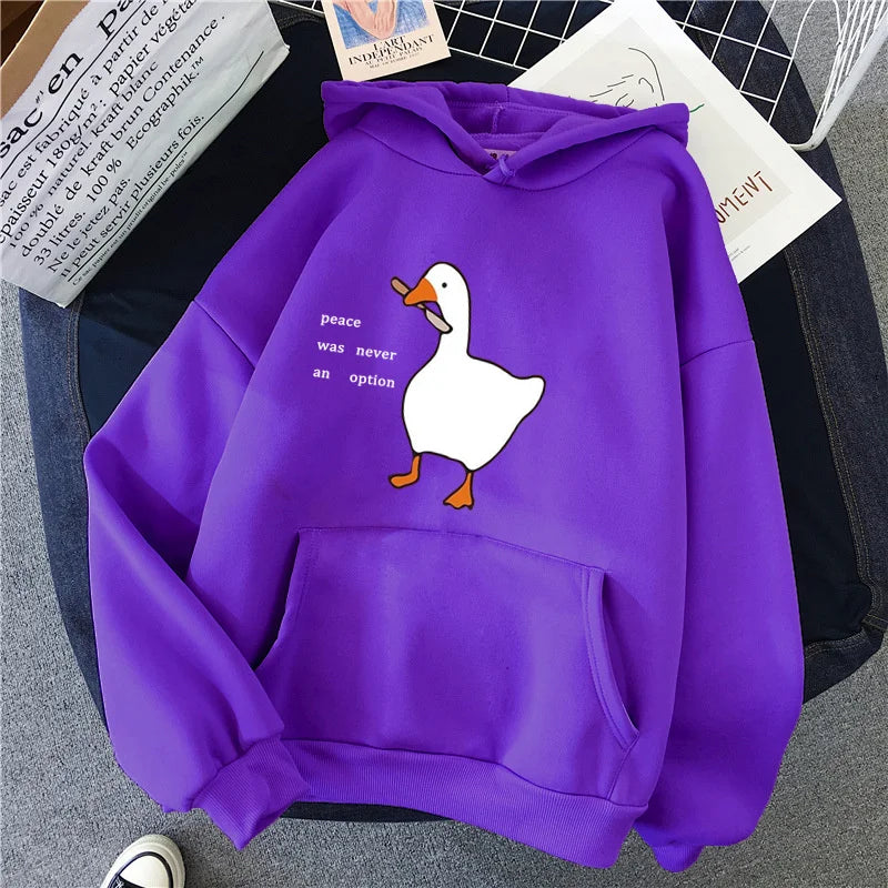 Peace Was Never An Option Goose Print Women Hoodies Fashion Hoody Creativity Hoody Street Pocket Men Hoodie Unisex Clothing