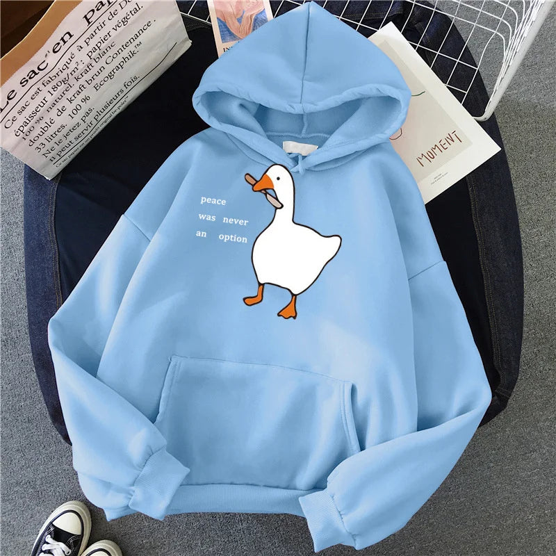 Peace Was Never An Option Goose Print Women Hoodies Fashion Hoody Creativity Hoody Street Pocket Men Hoodie Unisex Clothing