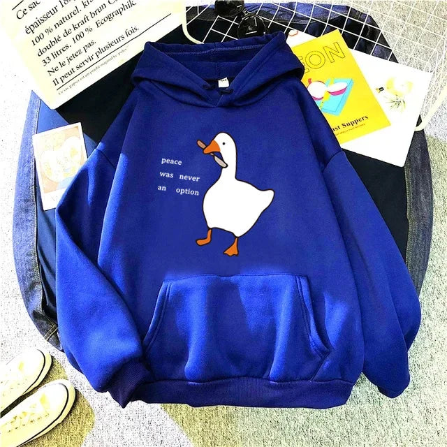 Peace Was Never An Option Goose Print Women Hoodies Fashion Hoody Creativity Hoody Street Pocket Men Hoodie Unisex Clothing