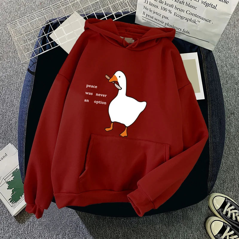 Peace Was Never An Option Goose Print Women Hoodies Fashion Hoody Creativity Hoody Street Pocket Men Hoodie Unisex Clothing