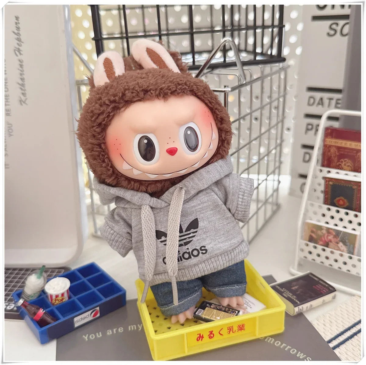 Labubu Doll Clothes Fashion Hoodie, and Pants Set Labubu Idol V1 V2 Dolls Clothing Accessories 15/17cm Plush Doll Universal