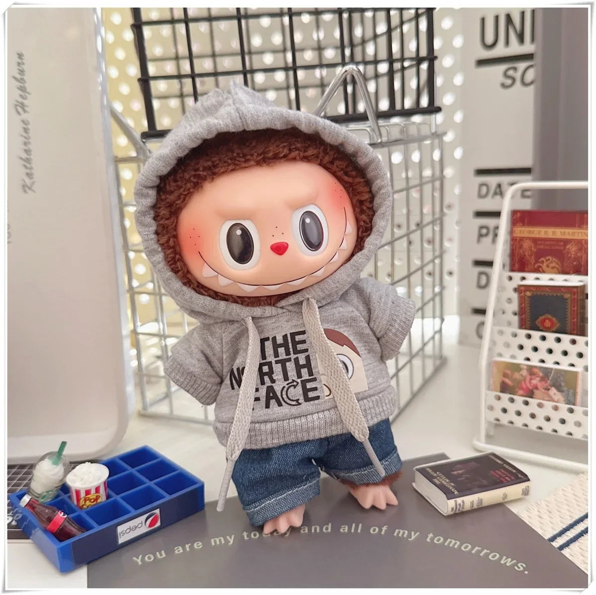 Labubu Doll Clothes Fashion Hoodie, and Pants Set Labubu Idol V1 V2 Dolls Clothing Accessories 15/17cm Plush Doll Universal
